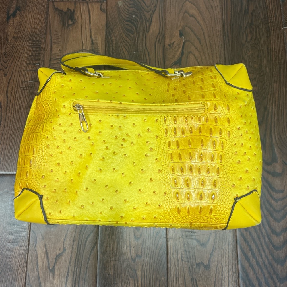 Yellow Crocodile-Embossed Tote Bag with Glossy Finish